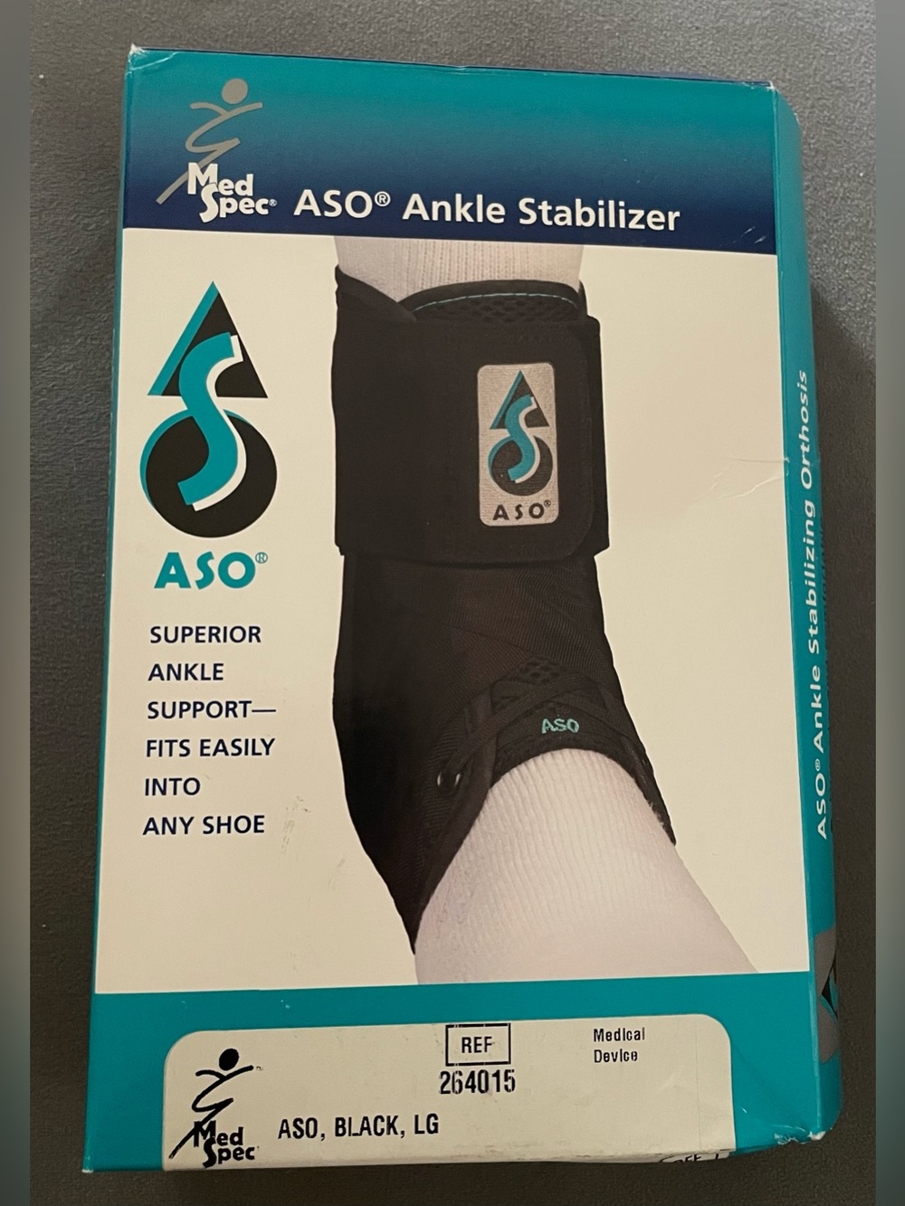 Med Spec 264015 ASO Ankle Stabilizer, Black, Large Fits Easily Into Any Shoe New